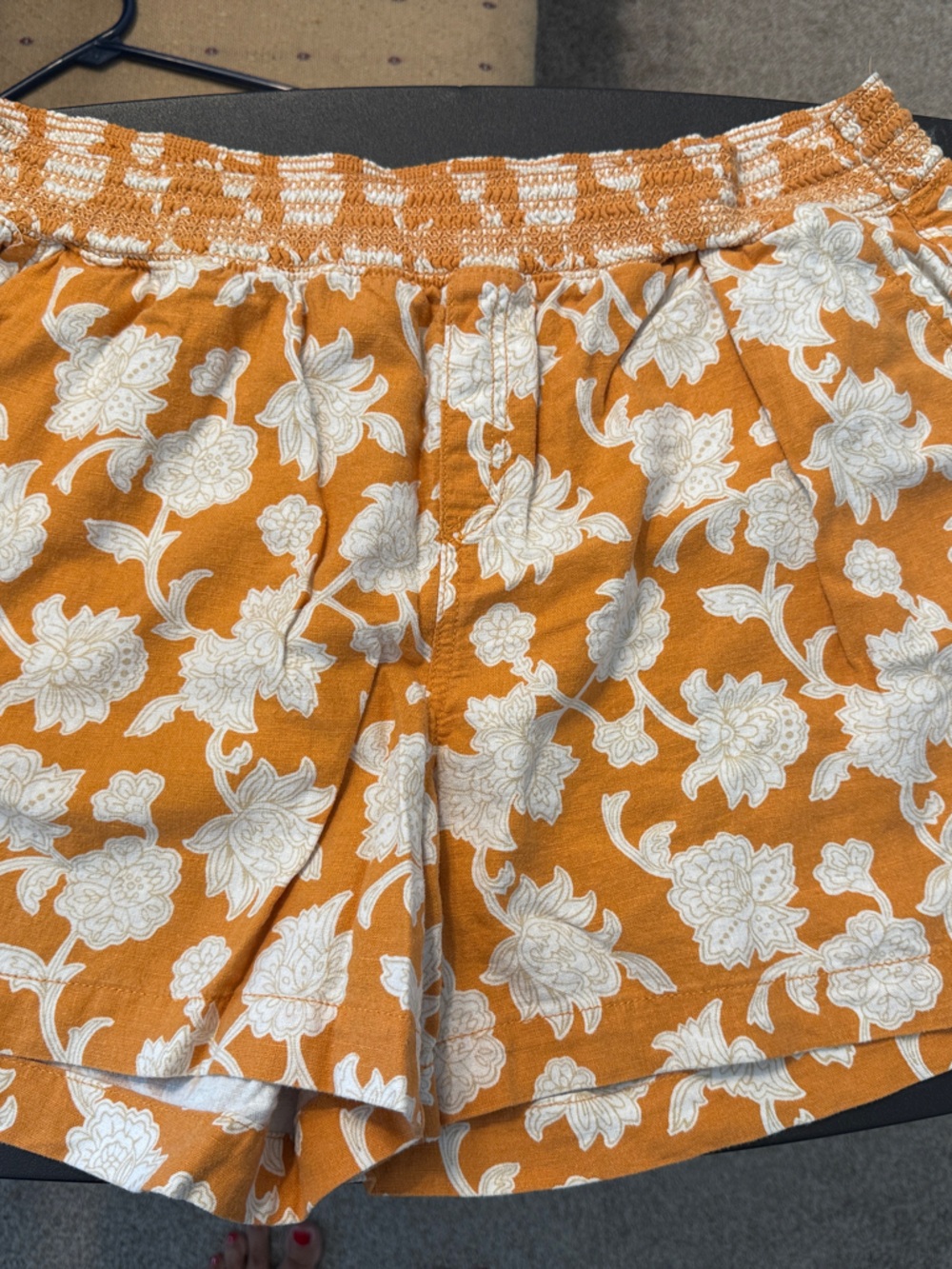 Briggs New York Orange Floral High-Waist Smocked Shorts